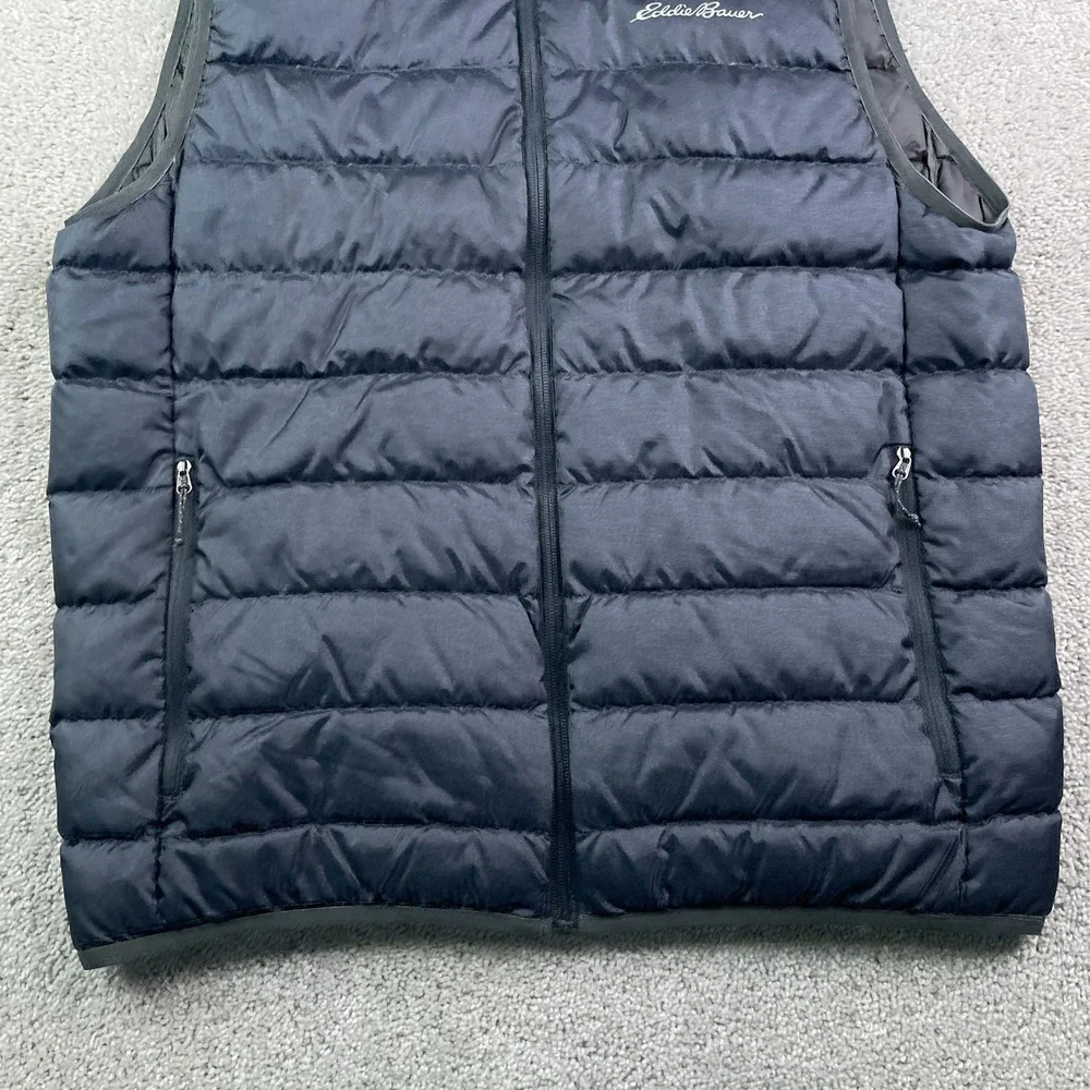 Eddie Bauer Vest‎ Mens Medium Grey Puffer Down EB650 Full Zip Quilted Pockets